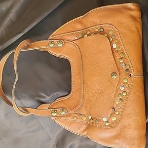 Patricia Nash Ergo Leather Studded Shoulder bag in Tan